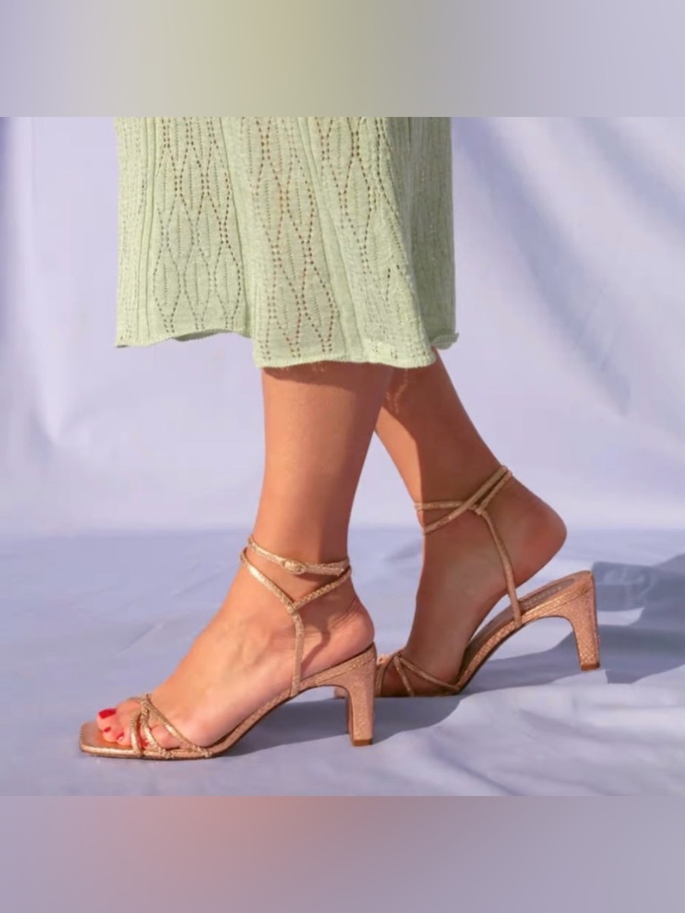 Rouje Gold Strappy Python Yolande Ankle-Tie Sandal Heels